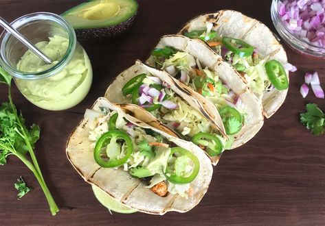 Lions Mane Tacos With Avocado Crema Slaw Lions Mane Pulled Pork, Lions Mane Taco Recipe, Lions Mane Mushroom Tacos, Lions Mane Recipe, Lions Mane Recipes, Mushroom Meals, Lions Mane Mushroom Recipe, Cooking Mushrooms, February Recipes