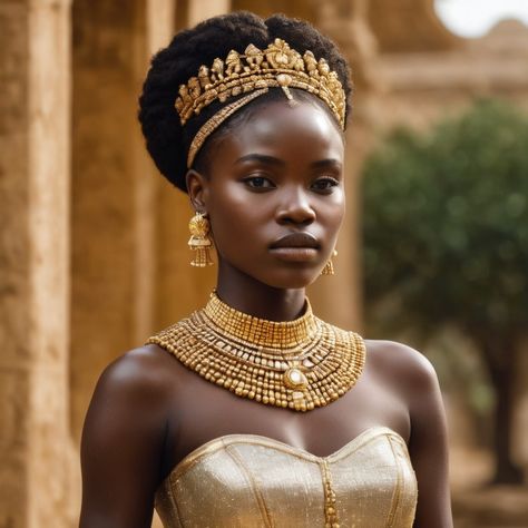 Beauty African Princess  Adorned in Gold African Women Warriors Goddesses, African Princess Aesthetic, African Royalty Fashion, Black Royalty Aesthetic, Nubian Princess, African Empires, African Crown, Princess Braid, Mystery Story