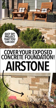 We finally fixed that pesky exposed concrete foundation on the front of our home with the help of @airstoneveneer! Love how it turned out and it only took us 2.5 hours to complete from start to finish!! #ad #airstone Faux Stone Veneer, Concrete Foundation, Concrete Paint, Painted Concrete, House Foundation, Porch Makeover, Exposed Concrete, Concrete Porch, Casa Exterior