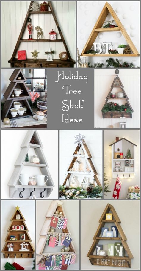 DIY Christmas Tree Shelf Ideas - My Repurposed Life® White Christmas Diy, Christmas Tree Shelf, Tree Shelf, Outside Christmas Decorations, Woodworking Patterns, Wood Christmas Tree, Farmhouse Christmas Decor, Winter Diy, Diy Christmas Tree