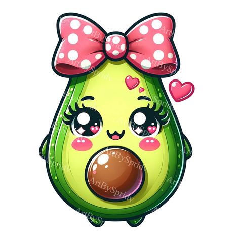 Avocado Clipart, Cute Heart Drawings, Kawaii Avocado, Whimsical Art Paintings, Mermaid Clipart, Cute Avocado, Mug Tumbler, Heart Drawing, Clipart Design