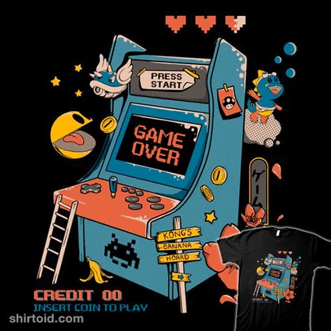 Arcade Game Remix #arcade #arcadegame #bubblebobble #donkeykong #gaming #leepianti #pacman #spaceinvaders #supermariobros #videogame Street Fighter Arcade, Arcade Retro, Day Of The Shirt, Vintage Arcade, Retro Arcade Games, Arcade Game Machines, Retro Gaming Art, Band Wallpapers, 60s Retro