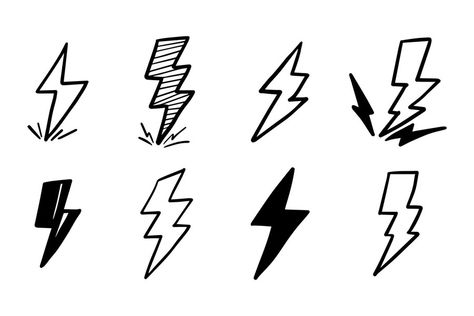 Lightning Bolt Sketch, Lightning Doodle, Rancher Hats, Thunder And Lighting, Lightning Bolt Tattoo, Bolt Tattoo, Vector Doodle, Side Tattoos, Matching Tattoo