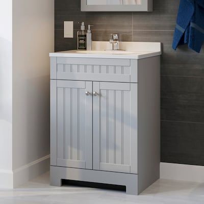 Vanity at Lowes.com: Search Results Transitional Style Bathroom, 24 Inch Vanity, Bead Board Walls, Bath Items, Grey Bathroom Vanity, Integrated Sink, Gray Vanity, Bead Board, Single Sink Bathroom