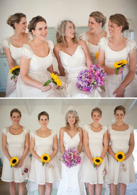 love the single sunflower bridesmaid bouquets. Bridesmaid With Sunflowers, Sunflower Bouquet Simple, Bridesmaids Bouquets Sunflowers, Sunflower And Rose Bridesmaid Bouquet, Single Sunflower Bouquet, Cheap Wedding Bouquet, Single Sunflower Bridesmaid Bouquet, Sunflower Wedding Bridesmaid Dresses Yellow, Sunflower Bridesmaid