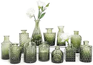 SUPMIND 12pcs Glass Bud Vase Set, Small Green Flower Vases for Centerpieces in Bulk, Mini Vintage Vase for Wedding, Home,Table Decoration Small Flower Vases, Vasos Vintage, Vases For Centerpieces, Glass Bud Vases, Elegant Centerpiece, Green Glass Vase, Elegant Centerpieces, Wedding Vases, Classy Vintage