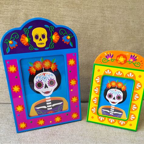 Brand New Bundle Of 2 Frames, Please See Pictures For Measurements. Good Condition. Day Of The Dead Picture Frame, Mexican Picture Frame, Puzzle Piece Picture Frames, Mexican Pictures, Sugar Skull Crafts, Pink Picture Frames, 3d Picture Frame, Shrines Box, Shadow Box Picture Frames