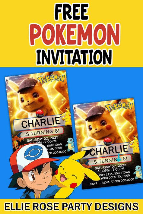 Download our free easy to use Pokemon birthday invitations template. Edit your name and all details right at home with our free online custom editor software. Pokemon Birthday Invitations Template, Free Pokemon Svg, Pokemon Birthday Invitations, Pokemon Pinata, Pokemon Birthday Invites, Pokemon Invitations, Pokémon Birthday, Custom Pokemon, Popular Pokemon