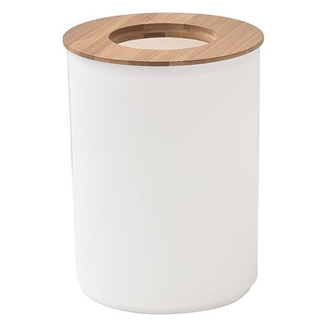 Evideco Round Bath Floor Trash Can PADANG Waste Bin Open Top Lid-Plastic 5-Litres-1.3-Gal White-Bamboo | Wayfair.ca Round Bath, Toilet Bowl Brush, Narrow Bathroom, Bathroom Trash Can, Bamboo Top, Waste Bin, Natural Design, Trash Bag, Padang