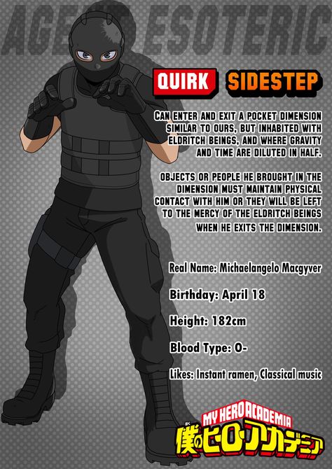 Fan Made Mha Quirks, Mha Quirk Ideas Villain, Mha Vigilante Oc, My Hero Academia Quirks Ideas, Mha Quirk Ideas, Mha Oc Quirk, Bnha Quirks Ideas, My Hero Academia Costume, Class 1 B