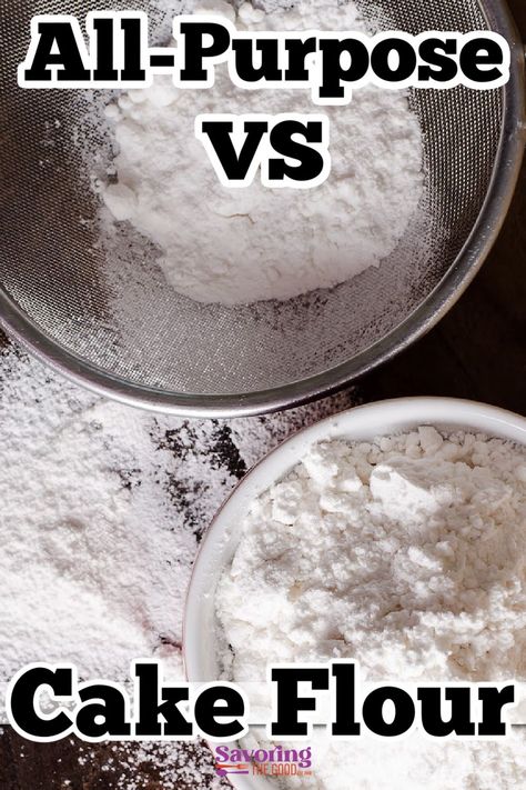 Flour is the backbone of any baked good, and it can make or break your final product. Let's go over the basics of flour and the differences between all-purpose flour (AP flour) and cake flour. The two most commonly used flours in baking are all-purpose flour and cake flour. AP is a versatile flour that can be used in a wide variety of recipes, while cake flour is a finer flour that is specifically designed for cakes andbaked goods. https://www.savoringthegood.com/all-purpose-flour-vs-cake-flour/ Homemade Cake Flour How To Make, Diy Cake Flour, How To Make Cake Flour From All Purpose, Cake Flour Vs All Purpose Flour, How To Make Cake Flour, Recipes Using Cake Flour, Cake Recipe Using Cake Flour, What Is Cake Flour, Cake Flour Substitute