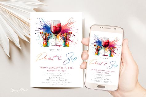 Paint And Sip Invitations, Adult Painting Party, Wine And Paint Party, Paint And Sip Party, Painted Invitations, Heart Party, Sip N Paint, Painting Party, Photo Website