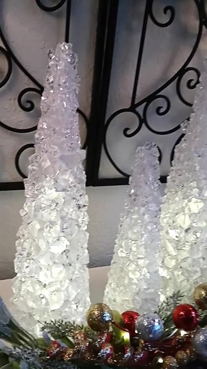 Crushed Glass Christmas Tree Diy, Crystal Dish Christmas Tree, Crystal Christmas Tree Diy, Diy Crystal Christmas Tree, Crystal Christmas Tree Decorations, Crystal Tree Diy, Goodwill Diy, Christmas Tree Crafts Diy, Crystal Ideas