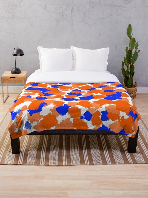 "Abstract, Orange and Cobalt Blue, Spotty, Brushstrokes" Throw Blanket for Sale by OneThreeSix Abstract Orange, Blankets For Sale, Blanket Designs, Mask For Kids, Baby Tshirts, Tops For Leggings, Brush Strokes, Cobalt Blue, Blue Orange