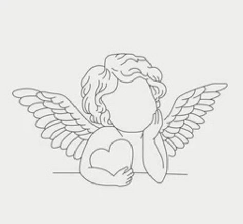 Angel Line Drawing, Angel Line Art, Angel Baby Drawing, Cupid Drawing, Angle Tattoo, Baby Angel Tattoo, Angel Sketch, Angel Wings Painting, Pumpkin Tattoo