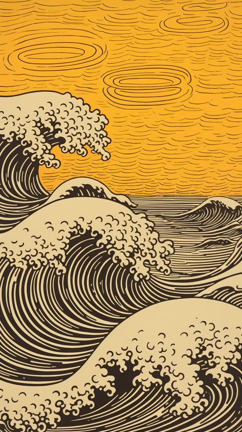 Sea Waves Wallpaper, Japanese Wallpapers, Chinese Bar, Wave Wallpaper, Mural Inspiration, Ocean Waves Art, Wave Illustration, Doodle Tattoo, Japanese Waves