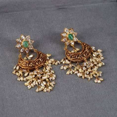 Gold Earrings Designs Online | Gold Earrings Collections Online Guttapusalu Chandbalis, Guttapusalu Earrings Gold, Gutta Pusalu Jewellery Earrings, Nakshi Jhumkas, Guttapusalu Earrings, Buttalu Earrings Gold, Earrings Gold Indian, Guttapusalu Necklace, Pearl Earrings Designs