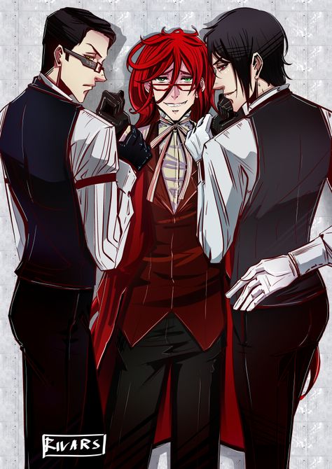 Funny Black Butler/Kuroshitsuji fanart with Grell Sutcliff, William T. Spears, Sebastian Grell Sebastian, William T Spears, Black Butler Funny, Black Butler Grell, Each Other, Grell Sutcliff, William Black, Black Butler Characters, Black Butler 3