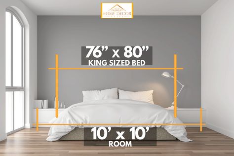 King Size Bed Measurements, King Size Bed In Small Room, King Size Bed Master Bedrooms, Small Room Layouts, Beautiful Bed Designs, Bed Measurements, Bed Design Ideas, Cal King Bedding, Lit King Size