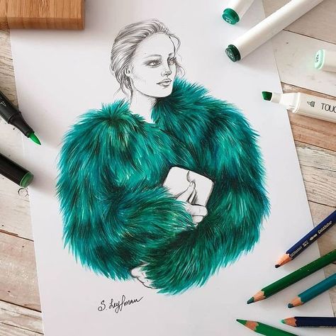 Fashion Illustration в Instagram: «Fluffy jacket illustrated by @svetaleyfman 💚💚💚 • • • • • • #fashionartist #fashiondrawings #newyearinspiration #fashionillustrators…» Denim Fashion Illustration, Fashion Model Drawing, Fashion Illustration Poses, Gold Logo Design, Clothing Pattern Design, Fashion Illustration Tutorial, Fashion Artist, Fashion Figure Drawing, Fashion Illustrations Techniques