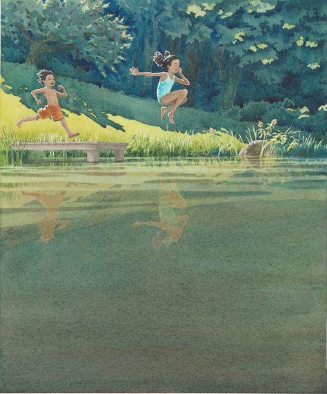 Lake Illustration Water, Poolside Illustration, Jumping Into Pool, Swim Illustration, Jump Into Water, Jumping Into Water, Pool Illustration, Jumping In The Pool, Swimming Illustration