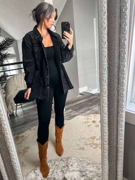 Full Bodysuit Outfit, Black Full Bodysuit, Black Cowgirl Boots Outfit, Winter Cowgirl Outfit, Cowboy Boots Outfit Fall, Black Bodysuit Outfit, Cowboy Boots Women Outfits, Black Cowboy Boots Outfit, Brown Boots Outfit