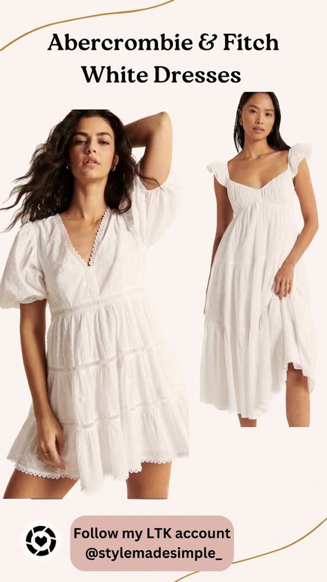 Abercrombie and Fitch White Dresses , summer dress, beach dress, vacation white dress , midi dress, babydoll white dress White Dresses With Built-in Bra For Vacation, White Dress With Built-in Bra For Vacation, White V-neck Midi Dress For Vacation, Neutral V-neck Vacation Dress, White Vacation Dress With Built-in Bra, White Dress Spring, Abercrombie & Fitch, White Dress Summer, White Summer