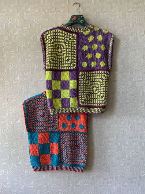 Boho Granny Square Vests, Plaid Shirts With Fur Trim, Sleeveless Sweater Tops, Unique Gift Idea For a Couple & a Adult Twins, Polka Dot Vest, Crochet Unisex Top Granny Square Vests, Boho Granny Square, Polka Dot Vest, Vest Crochet, Sweater Tops, Plaid Shirts, Winter Vest, Crochet Winter, Sleeveless Sweater