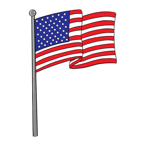 How to Draw the American Flag - Really Easy Drawing Tutoria Flying Flag Drawing, How To Draw American Flag, Easy Flag Drawing, How To Draw A Flag Step By Step, Waving American Flag Drawing, Flag Art Project, American Flag Drawing, Wind Drawing, Black And White Flag