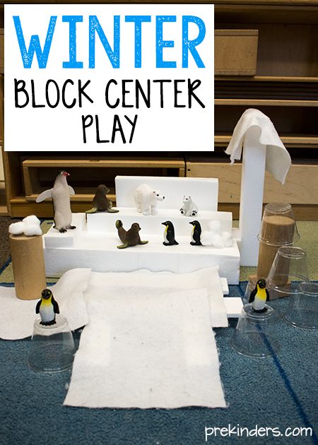 Winter Block Center Play Ideas in Preschool                                                                                                                                                     More Block Play Ideas, Winter Animals Preschool, Block Center Preschool, Arctic Animals Preschool, Winter Theme Preschool, Blocks Preschool, Winter Unit, Preschool Winter, Winter Activities Preschool