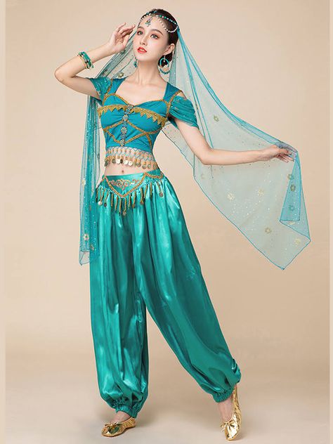 Alladin Dance Costume, Dance Costumes Ideas, Aladdin Costume Kids, India Costume, Arabian Princess Costume, Folk Dance Costume, Bollywood Dance Costumes, Aladdin Costume, Princess Jasmine Costume