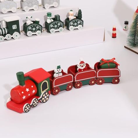 Christmas Wooden Train Decor Set showcasing a beautifully handcrafted wooden train with festive colors and detailed accents. Christmas Setup, Train Decor, Wooden Train, Charming Christmas, The Spirit Of Christmas, Spirit Of Christmas, Train Car, Train Set, Festive Decor