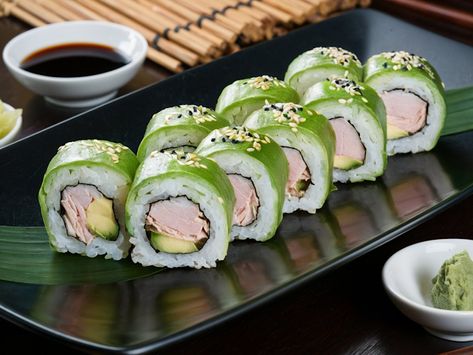 Cooking up Joy - Made with love: Turkey and Avocado Sushi Rolls: A Fusion Delight Avocado Rolls Sushi, Iraqi Cuisine, Avocado Sushi, Tuna Tataki, Avocado Roll, Pasta Primavera, Cooking Turkey, Light Dinner, Sushi Rice