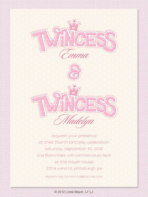 Twincess Birthday Invitation for Twin Girls, Princess. Twin Birthday Themes, Twin Birthday Cakes, Girls 3rd Birthday, Twin Birthday Parties, Wedding Invitations Save The Date, Twin Baby Girls, Girl Bday Party, Twins Birthday, Twins 1st Birthdays