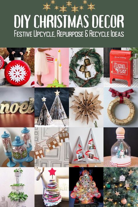 Turn your trash into festive decor with these 30+ DIY recycled Christmas decorations. You will be amazed at what you can make on a budget! Christmas Tree Decorations From Recycled Materials, Repurpose Christmas Decorations, Diy Christmas Decorations From Recycled Materials, Upcycled Holiday Decor, Diy Recycled Christmas Decorations, Upcycled Christmas Decor Diy Ideas, Upcycling Christmas Decorations, Recycle Christmas Ornaments, Recycled Crafts Christmas