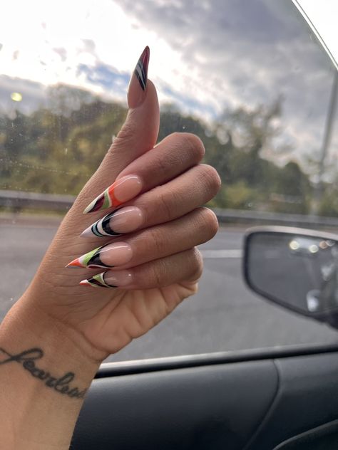 Emilio Pucci Nails, Nail Inspo Medium, Pointy Nail Designs, Y2k Nail, Stilleto Nails Designs, Drip Nails, Simple Acrylic Nails, Work Nails, Classy Acrylic Nails