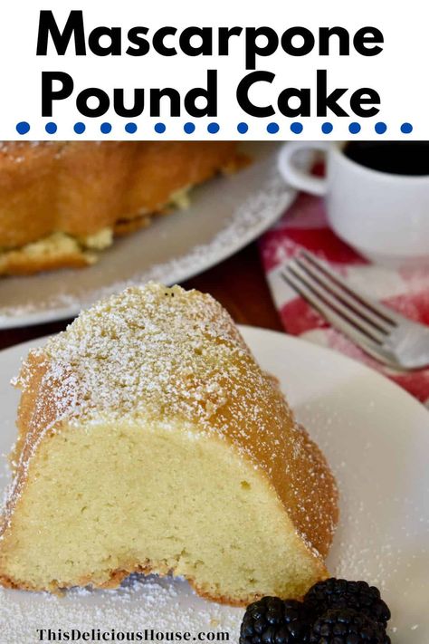 Mascarpone Pound Cake is a delicious moist and fluffy pound cake that's made with mascarpone cheese! This classic Italian recipe is simple to make and is sure to be one of your new favorite pound cake recipes. Easy Mascarpone Recipes, Mascarpone Recipes Savoury, Recipes Using Mascarpone Cheese, Mascarpone Recipes Dessert, Recipes With Mascarpone, Mascarpone Pound Cake, Fluffy Pound Cake, Marscapone Recipes, Recipe With Mascarpone