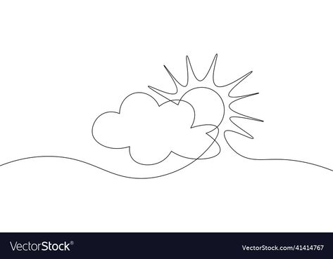 Sunshine Line Art, One Line Sun Drawing, Sun And Cloud Tattoo, Lillie Aesthetic, Sky Line Art, Cloud Line Art, Sun Line Drawing, Summer Line Art, Seasons Tattoo