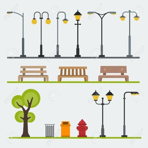 Light Posts Outdoor, Random Buildings, Light Posts, Element Lighting, Genius Loci, Architecture Design Drawing, Street Furniture, Cartoon Background, Street Lamp