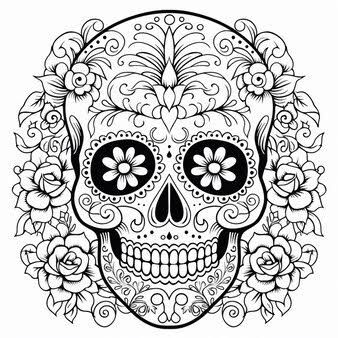 Sugar Skull Coloring Pages, Traditional Skull, Calaveras Art, Skull Coloring, Cupcake Coloring Pages, Skull Coloring Pages, Skull Designs, Coloring Page For Adults, Unique Coloring Pages