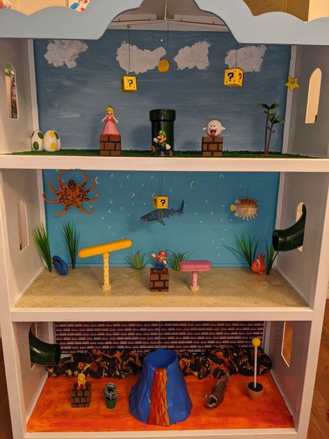 Super Mario Doll House, Super Mario Playhouse, Mario Dollhouse, Mario Playhouse, Mario House, Mario Diy, Super Mario Room, Doll House For Boys, Furniture Remodel