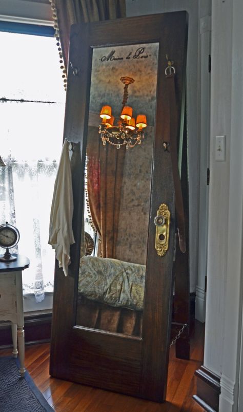 Creative Ways to Upcycle, Reclaim, Repurpose and Reuse Old Doors – CCD Engineering Ltd Vintage Doors Repurposed, Mirror Repurpose, Old Closet Doors, Doors Repurposed, College Apartment Decor, Vintage Doors, Mirror With Hooks, Standing Mirror, Old Door