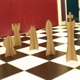 Diy Large Chess Pieces, Lawn Chess, White Tiled Kitchen, Outdoor Chess Board, Giant Chess Board, Large Chess Pieces, Cardboard Challenge, Tiled Kitchen, Home At Night