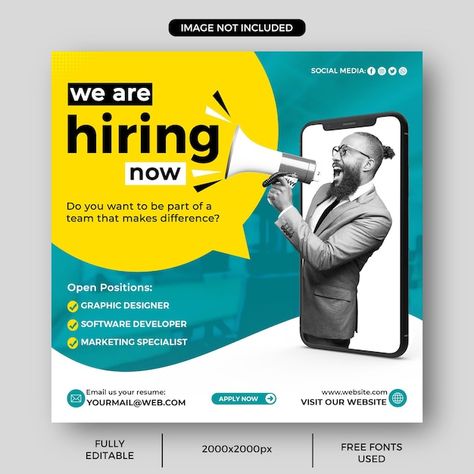 Hiring Social Media Post, Front End Developer, Hiring Poster, Job Poster, Social Media Post Template, Job Vacancy, Creative Jobs, Job Ads, Social Media Poster