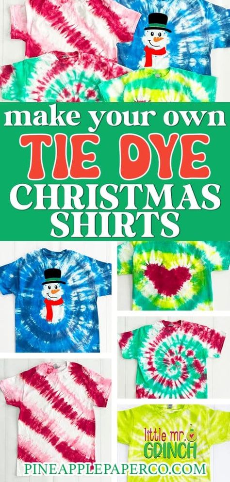 Christmas Tie Dye Shirt, Christmas Tie Dye Patterns, Holiday Tshirt Designs, Christmas Tie Dye Shirts Diy, Tye Dye Christmas Shirts, Diy Christmas Tshirts Ideas T Shirts, Christmas Tree Tie Dye, Tie Dye Christmas Shirts, Christmas Tye Dye Ideas