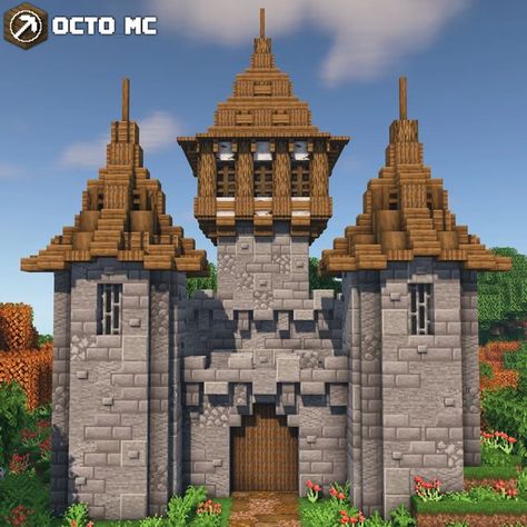 Minecraft Gate House, Minecraft Castle Gate, Minecraft Gate Ideas, Minecraft Gate, Minecraft Fortress, Minecraft Small Castle, Minecraft Castle Walls, Avatar Tree, Mc Builds