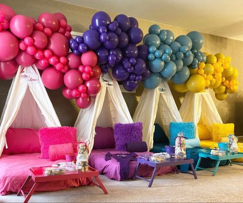 Teepee Themes, Tent Parties, Slumber Party Decorations, Spa Sleepover Party, 12th Birthday Party Ideas, Teepee Sleepover, Vanessa Simmons, Birthday Sleepover Ideas, Slumber Party Birthday