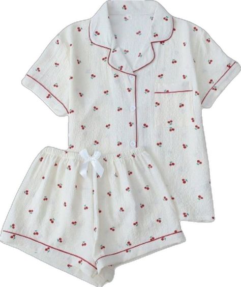 Button Up Shirt With Shorts, Cute Pjs, Matching Pjs, Cute Pajama Sets, Plus Lingerie, Bow Shorts, Cute Pajamas, Cherry Print, Sleepwear Sets