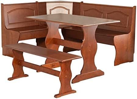 Riverbay Furniture 3 Piece Patio Conversation Indoor Kitchen Corner Nook Table Booth Bench Breakfast Dining Set in Walnut Corner Nook Table, Kitchen Corner Nook, Table Booth, Corner Nook, Nook Table, Indoor Kitchen, New Classic Furniture, Contemporary Cottage, Kitchen Corner