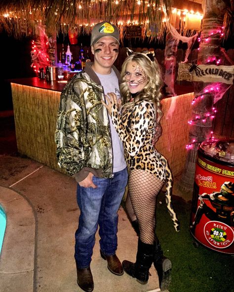 Hunted the rare savannah cat. Leopard Halloween costume Cougar Hunter Halloween Costume, Cheetah And Hunter Couple Costume, Cheetah And Zookeeper Costume, Leopard Couple Costume, Cougar Costume Woman, Cheetah Couple Costume, Cougar Halloween Costume, Leopard Costume Women, Leopard Halloween Costume